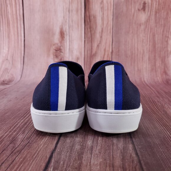 Rothys Womens Size 11 The Original Slip On Sneakers Navy Blue Knit Shoes - Picture 12 of 15